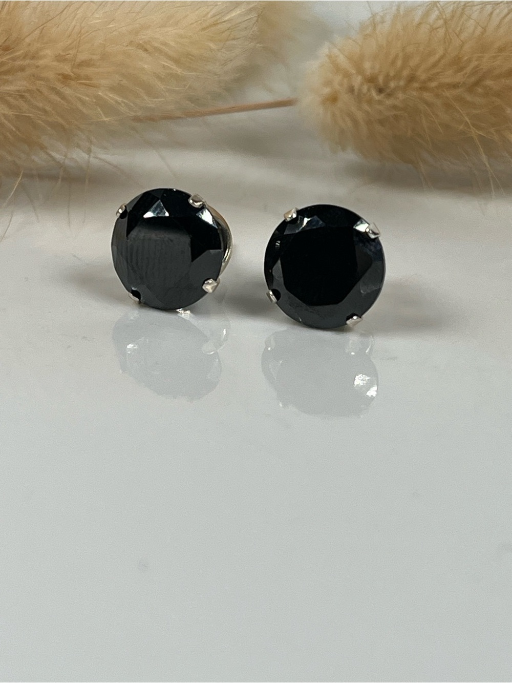 Solid Sterling Silver Black Tourmaline Gemstone Stud Earrings Push Back
